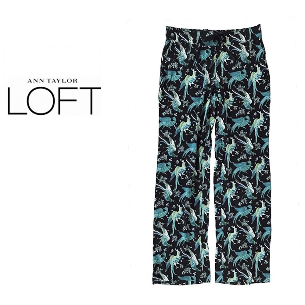 Loft Peacock Print Woven Rayon Pants